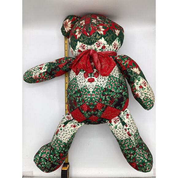 Patchwork Christmas Bear With Red Ribbon 23 inches Tall Vintage - Picture 6 of 6
